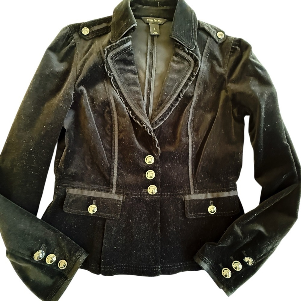 White House Black Market Black Velvet Blazer Jacket W’s 6 Fitted Button Front - Picture 7 of 10